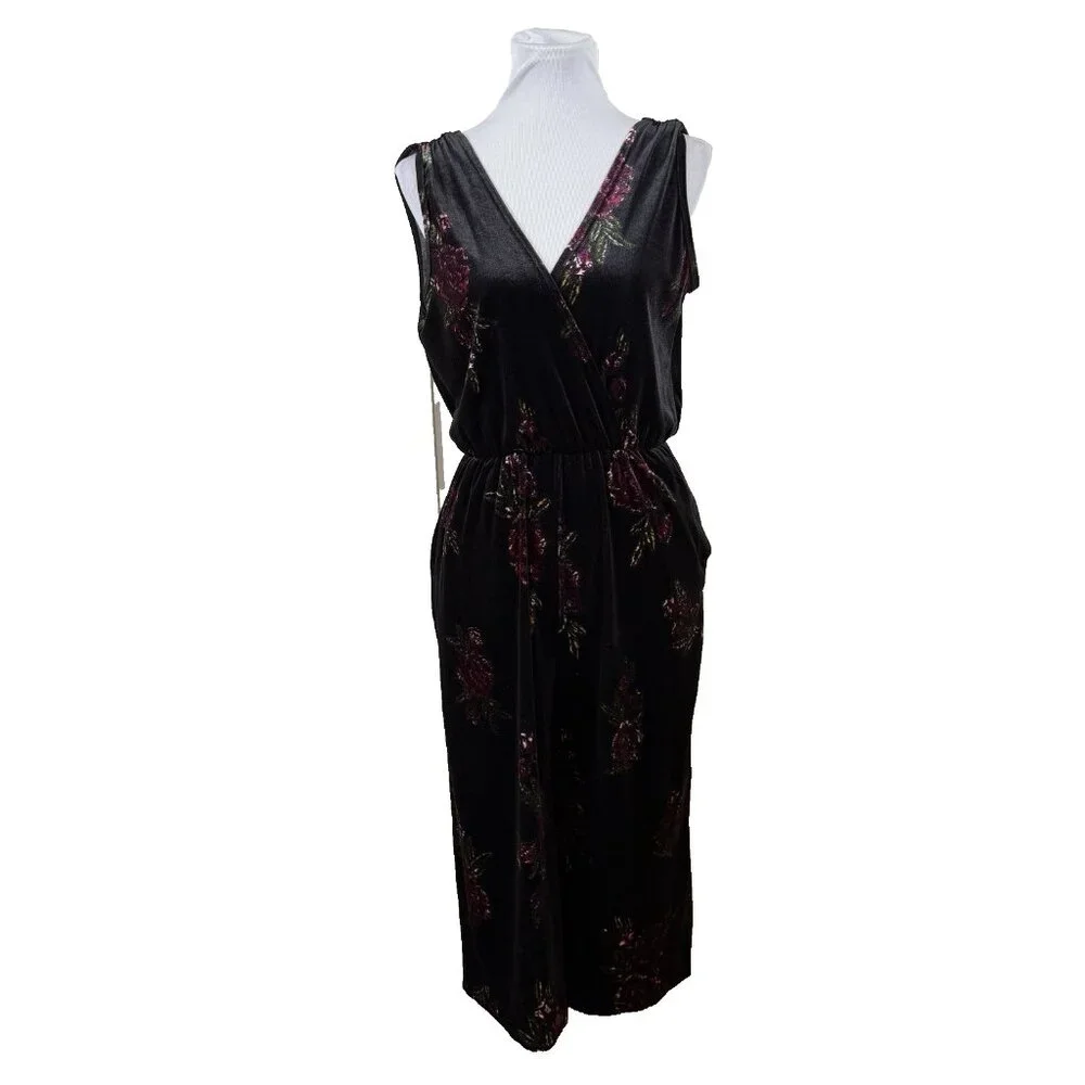Love On A Hanger Velvet Floral S Small Wide Leg Jumpsuit whimsigoth y2k cottage‎ - Picture 2 of 10